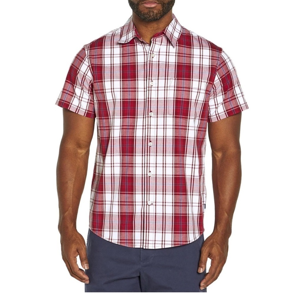 GAP - Men's Short Sleeve Poplin Shirt. Size XXL. Red and White Plaid. NWT. New